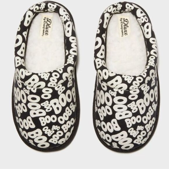 Dearforms Black and White Boo Halloween Slippers Sz 11-12 - Picture 1 of 4